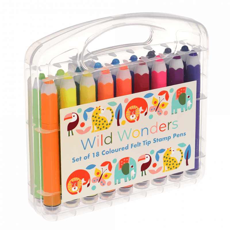 Set of 18 Felt Tip Stamp Pens - Wild Wonders