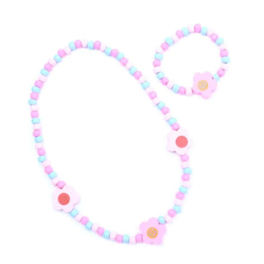 Children's Flower Beaded Necklace and Bracelet set