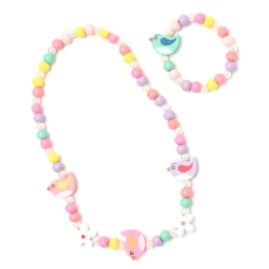 Children's Bird Beaded Necklace and Bracelet set