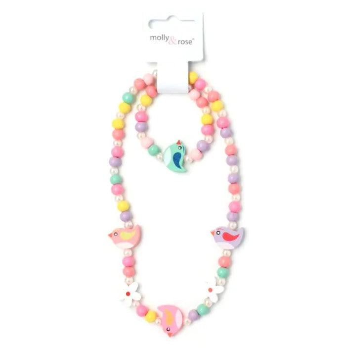 Children's Bird Beaded Necklace and Bracelet set