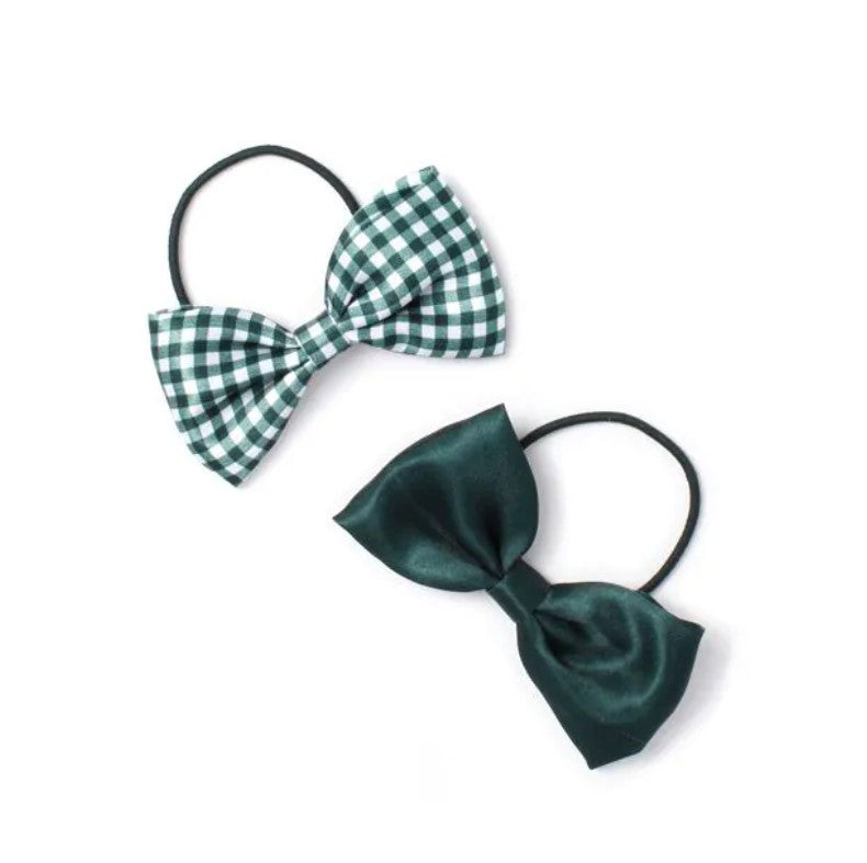 Card of 2 Bow Elastics In Bottle Green