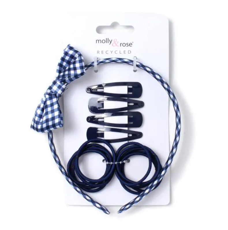 Navy Sleepies, Elastics and Gingham Alice Band Set