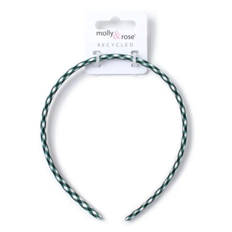 1cm Wide Bottle Green Gingham Alice Band
