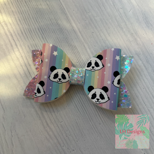 Rainbow Panda Hair Bow