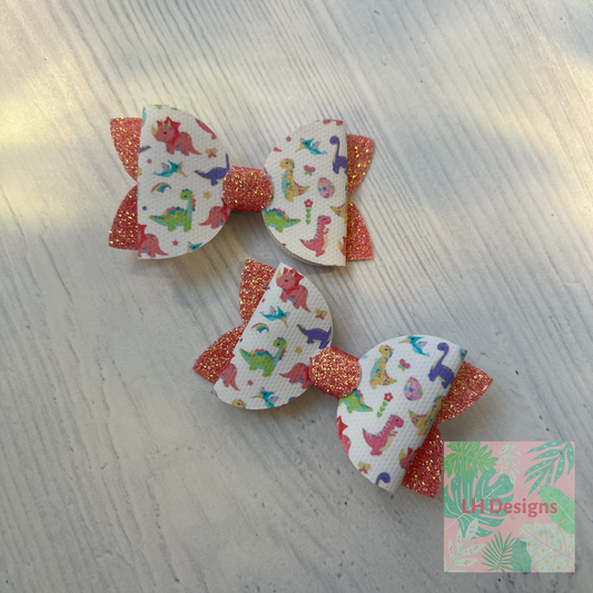 Coral Dinosaur Mini Hair Bows