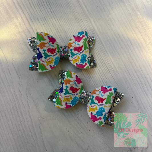 Multicoloured Dinosaur Mini Hair Bows