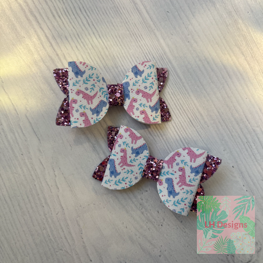 Pink Dinosaur Mini Hair Bows