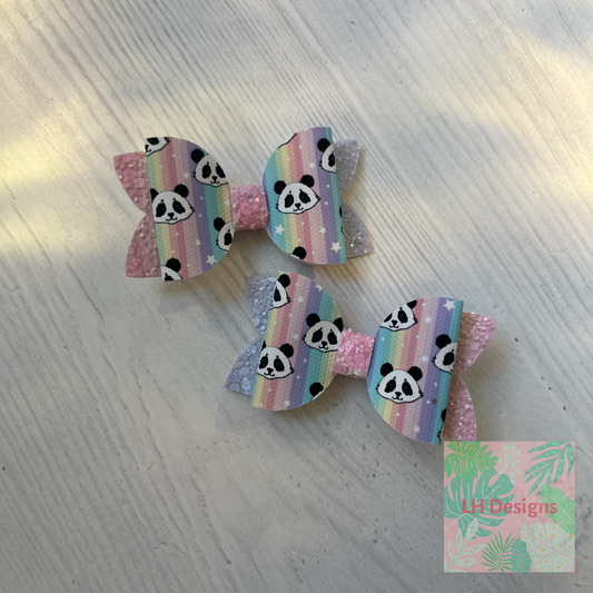 Rainbow Panda Mini Hair Bows