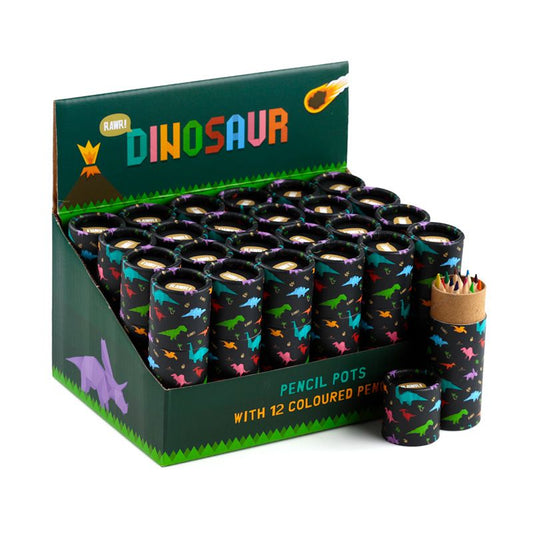 Dinosaur Pencil Pot with 12 Colouring Pencils