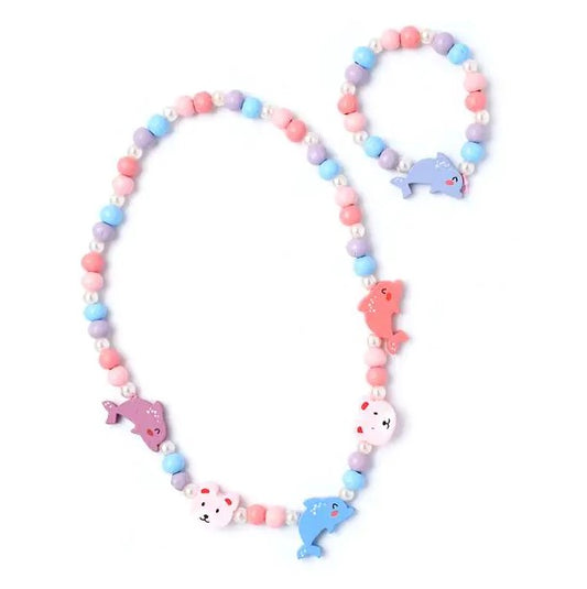 Children's Dolphin Beaded Necklace and Bracelet set