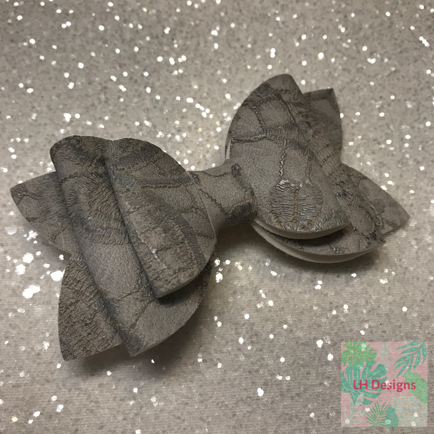 Grey Embroidery Lace Hair Bow