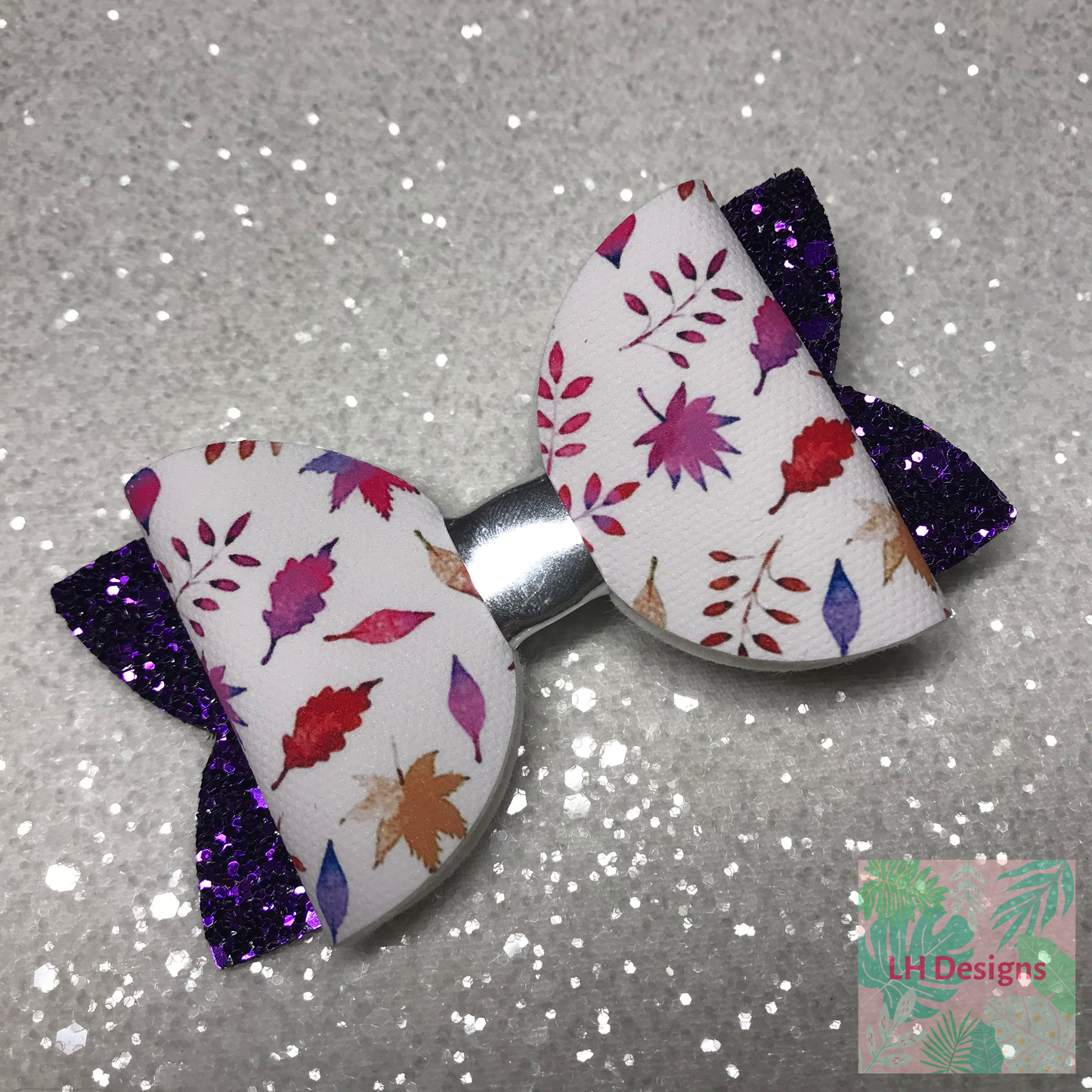 Autumn Leaves Purple Hair Bow