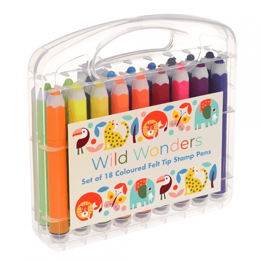 Set of 18 Felt Tip Stamp Pens - Wild Wonders