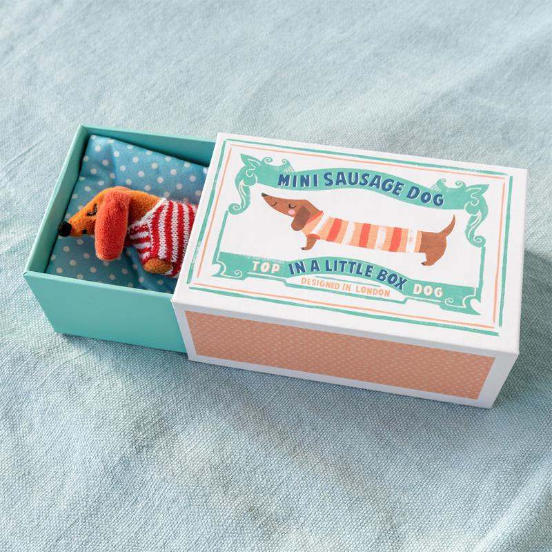 Mini Sausage Dog in a Little Box Soft Toy