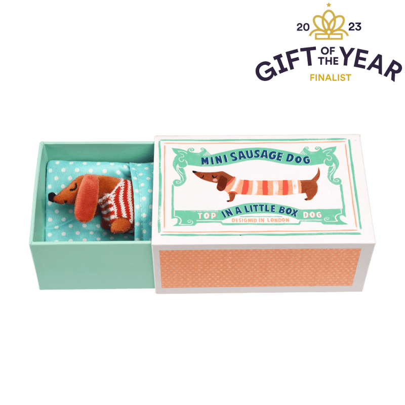 Mini Sausage Dog in a Little Box Soft Toy