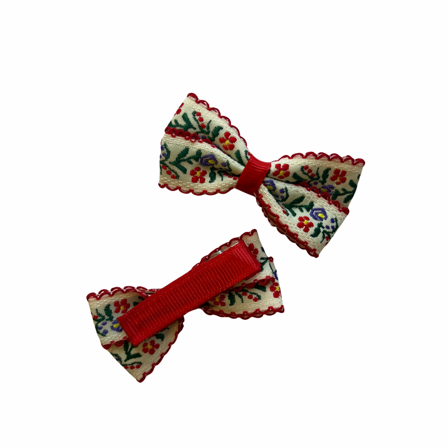 Card of 2 Small Embroidered Hair Bows