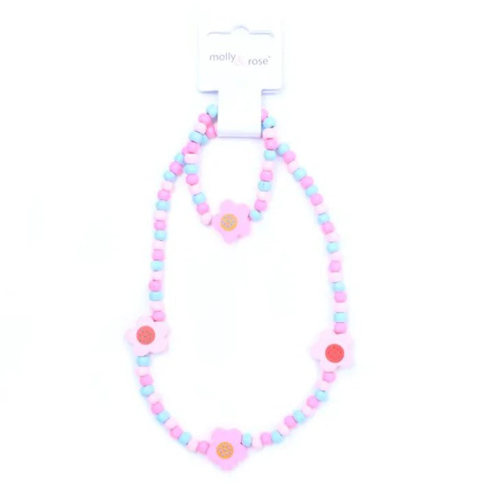 Children's Flower Beaded Necklace and Bracelet set