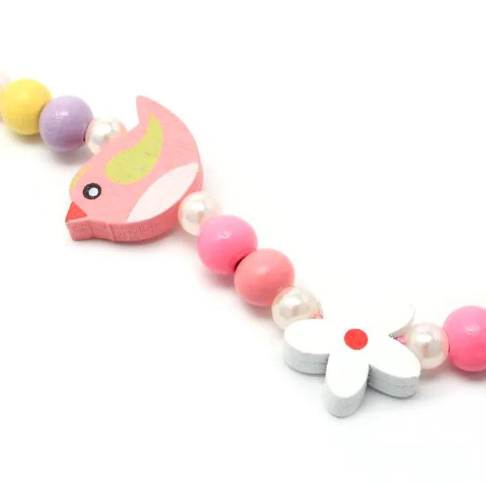 Children's Bird Beaded Necklace and Bracelet set