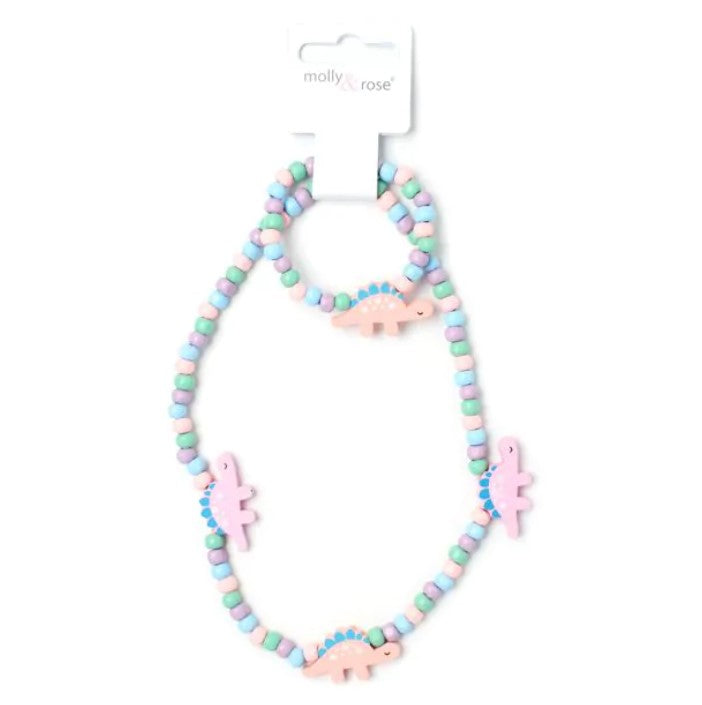 Children's Dinosaur Beaded Necklace and Bracelet set