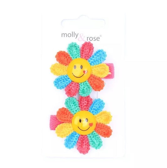 Smiley Face Rainbow Flower Clips