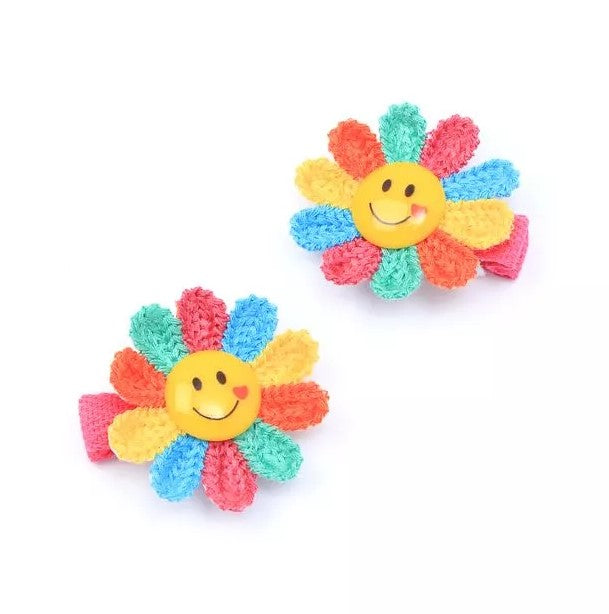 Smiley Face Rainbow Flower Clips