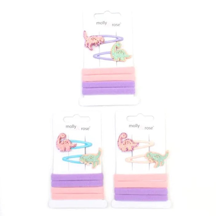 Dinosaur Motif Clips & Jersey Elastics Set