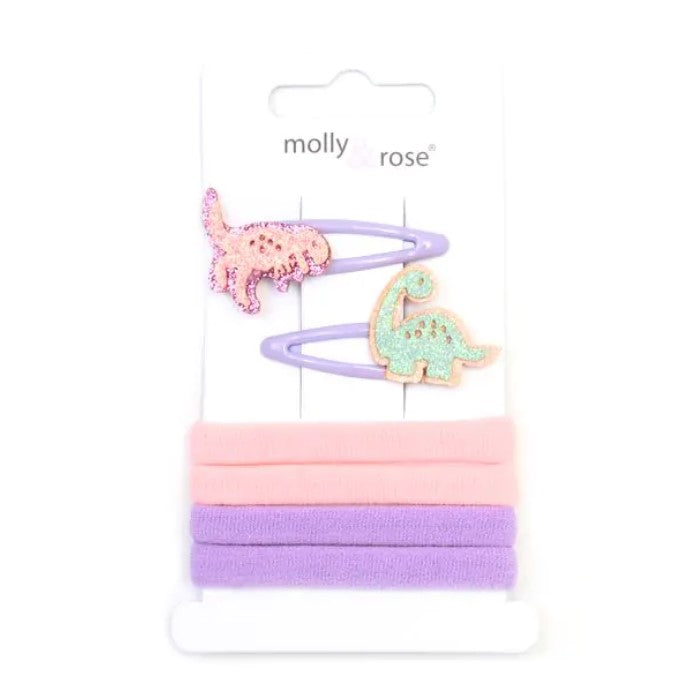 Dinosaur Motif Clips & Jersey Elastics Set