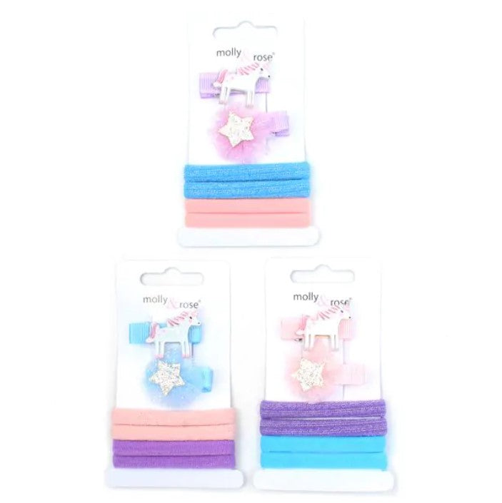 Unicorn Motif Clips & Jersey Elastics Set