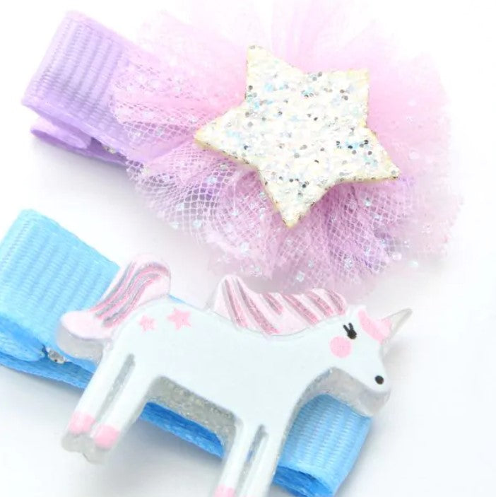 Unicorn Motif Clips & Jersey Elastics Set