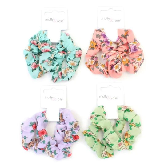 Card of 2 Floral Print Scrunchies