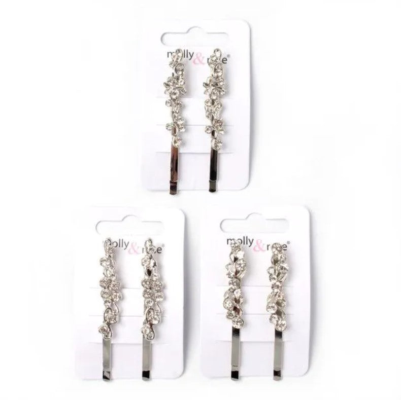 Card of 2 Assorted Style Silver Crystal Grips