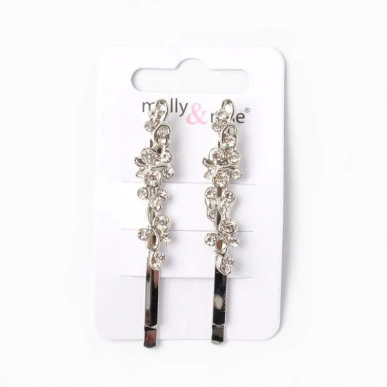 Card of 2 Assorted Style Silver Crystal Grips