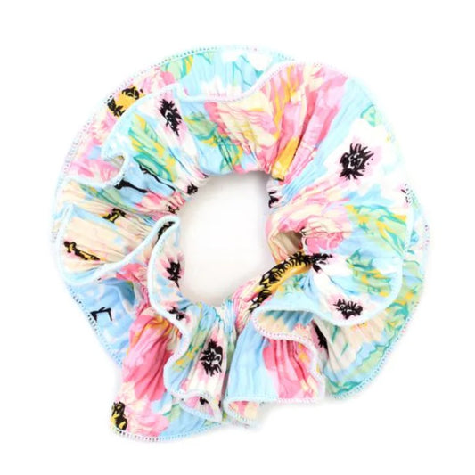 Extra Large Blue and Pink Floral Print Scrunchie