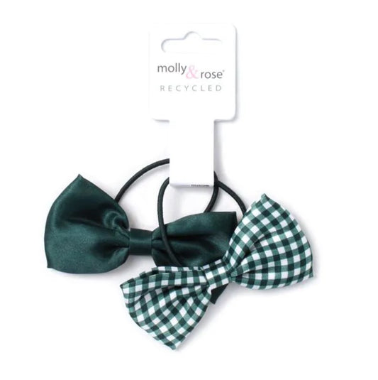 Card of 2 Bow Elastics In Bottle Green