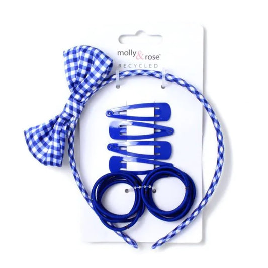 Royal Blue Sleepies, Elastics and Gingham Alice Band Set