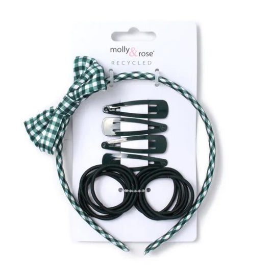 Bottle Green Sleepies, Elastics and Gingham Alice Band Set