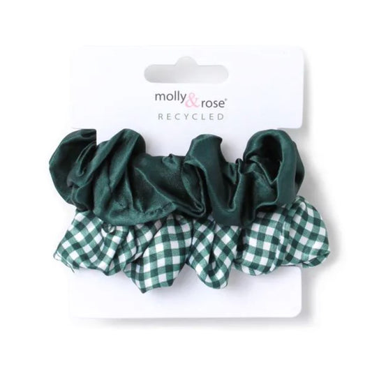 Card of 2 Bottle Green Scrunchies