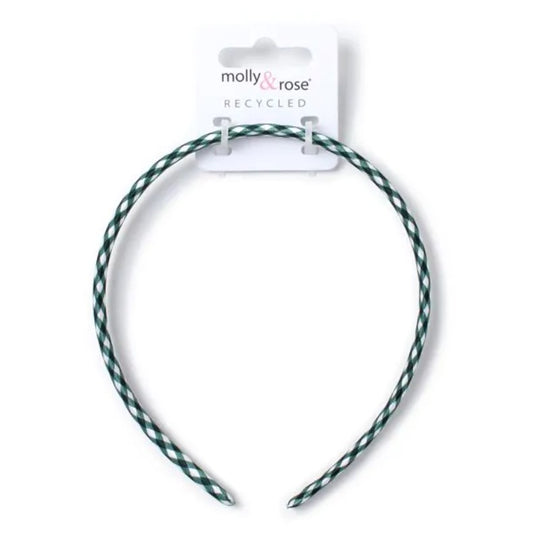 1cm Wide Bottle Green Gingham Alice Band
