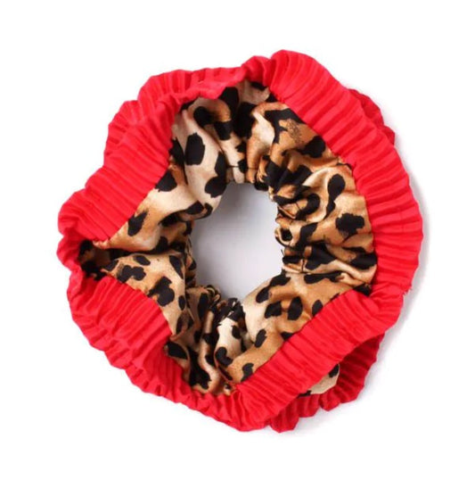 Extra Large Double Layered Red Trim Animal Print Scrunchie