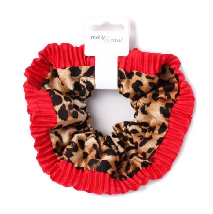 Extra Large Double Layered Red Trim Animal Print Scrunchie