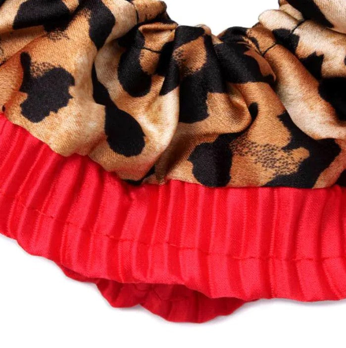 Extra Large Double Layered Red Trim Animal Print Scrunchie