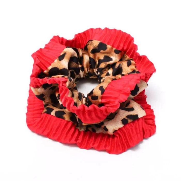 Extra Large Double Layered Red Trim Animal Print Scrunchie
