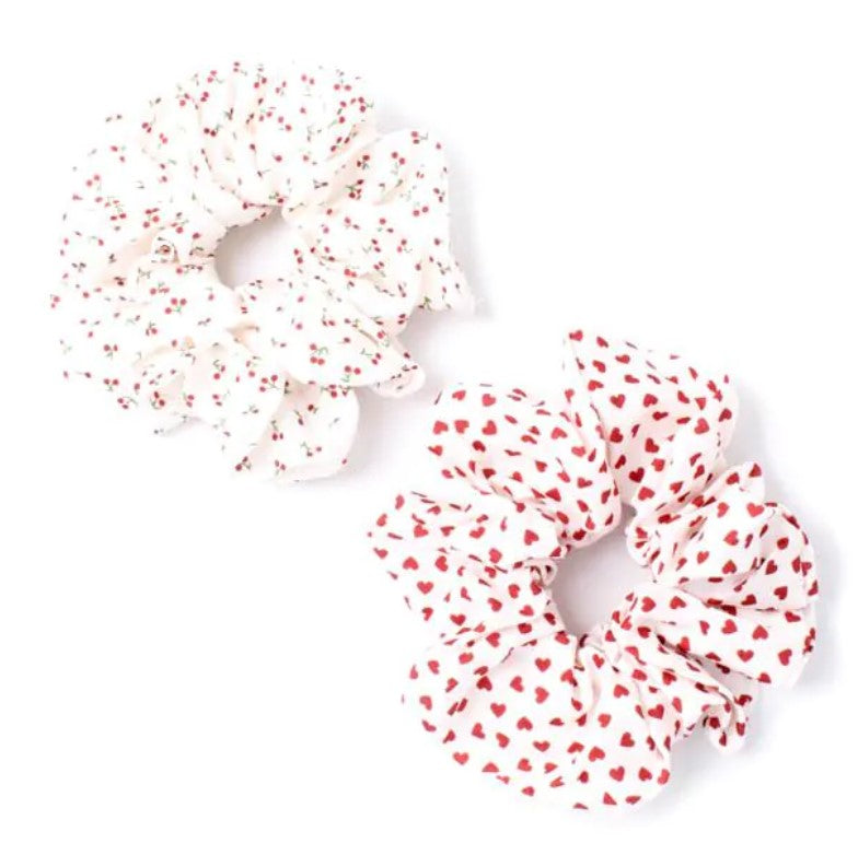 Large Heart and Cherry Print Scrunchies