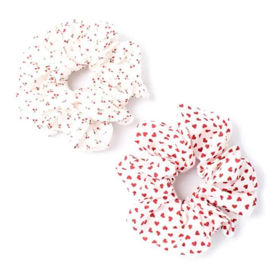 Large Heart and Cherry Print Scrunchies