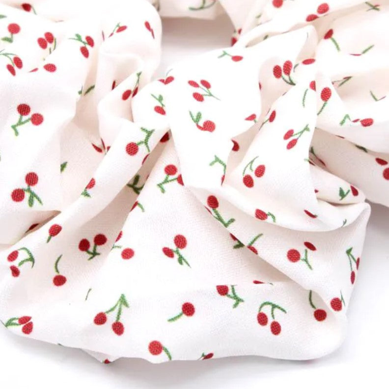 Large Heart and Cherry Print Scrunchies