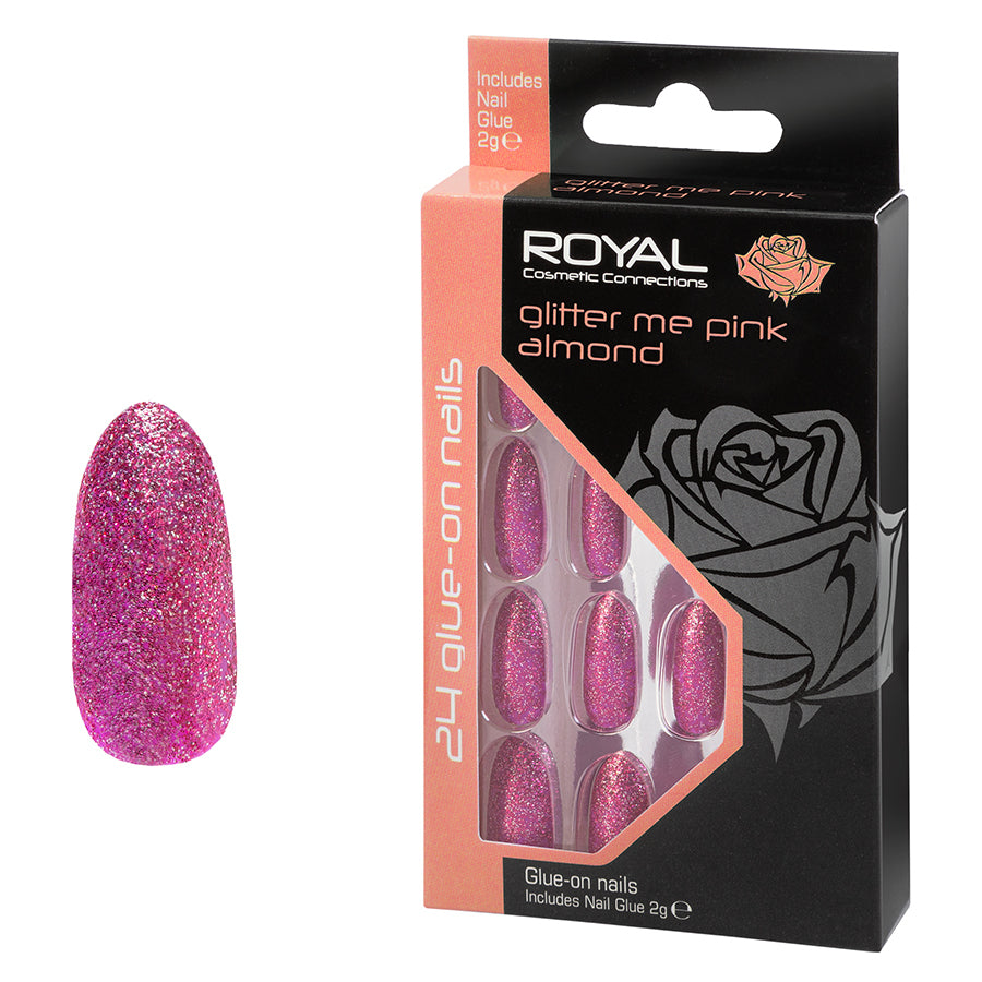 Royal Glue-on Nail Tips - Glitter Me Pink Almond