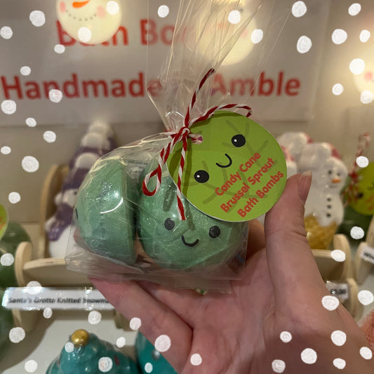 Candy Cane Brussel Sprout Bath Bombs