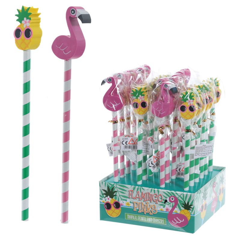 Flamingo or Pineapple Tropical Pencil & Eraser Topper