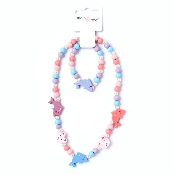 Children's Dolphin Beaded Necklace and Bracelet set