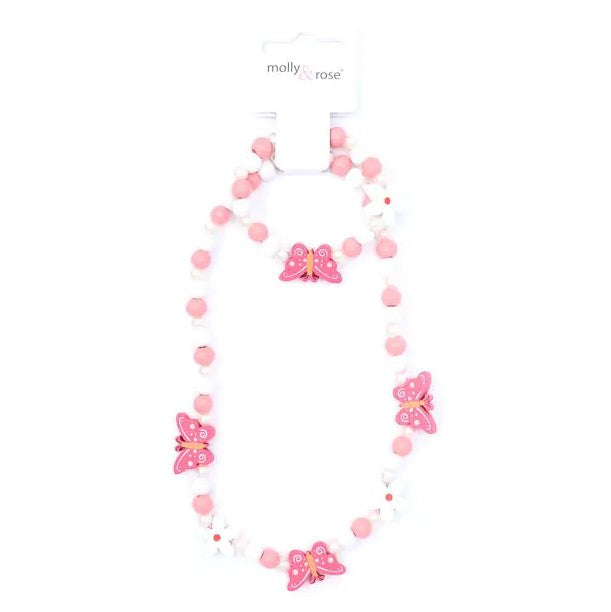 Children's Butterfly Beaded Necklace and Bracelet set